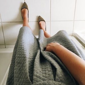 Grey pleated midi skirt